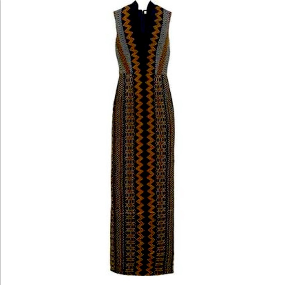 Tory Burch NWT Navy Smocked Crepe de Chine Ruffle Trim Designer Maxi Dress Gown
